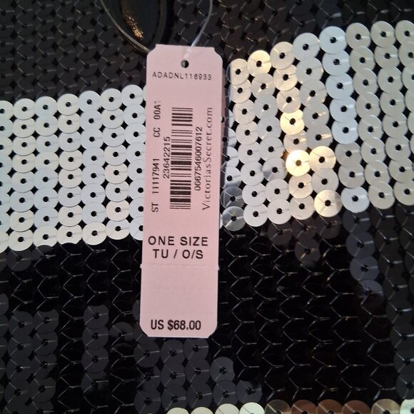 Victoria’s Secret Black Stripe Sequin Bling Large Tote Bag Open Top Beach Travel - Picture 5 of 8